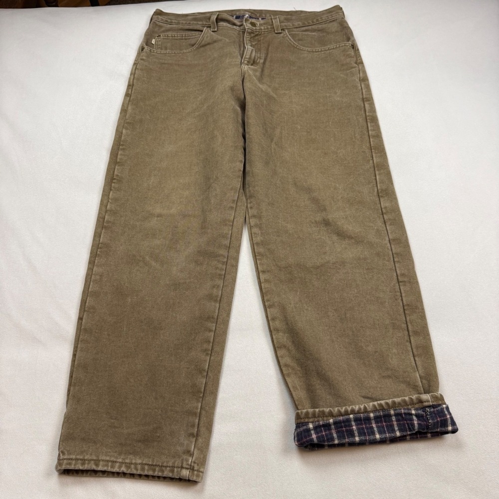 VTG LL Bean Double L Relaxed Fit Flannel Lined Brown Pants Made in USA 36x30